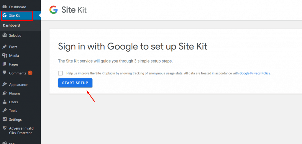 cara install google site kit