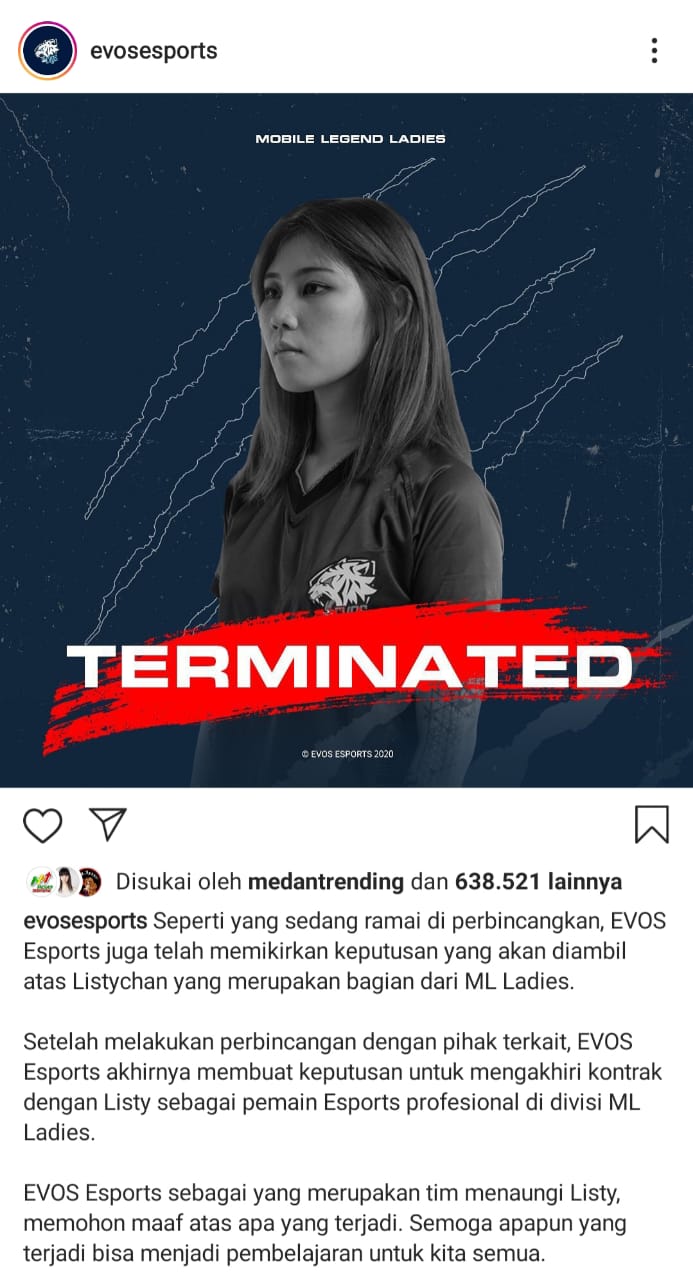 Berita Esport EVOS Resmi Mutus Kontrak Listy Chan