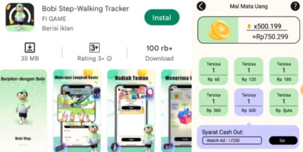 Aplikasi Bobi Step-Walking Tracker Penghasil Uang